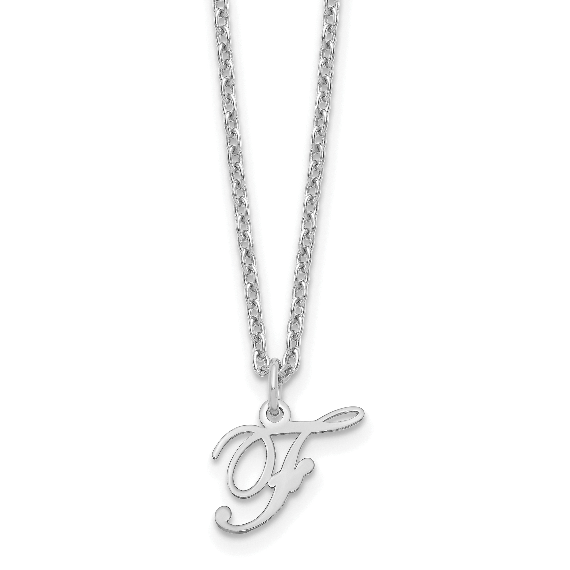 Sterling Silver Rhodium-plated Letter F Initial Necklace (XNA756SS/F)