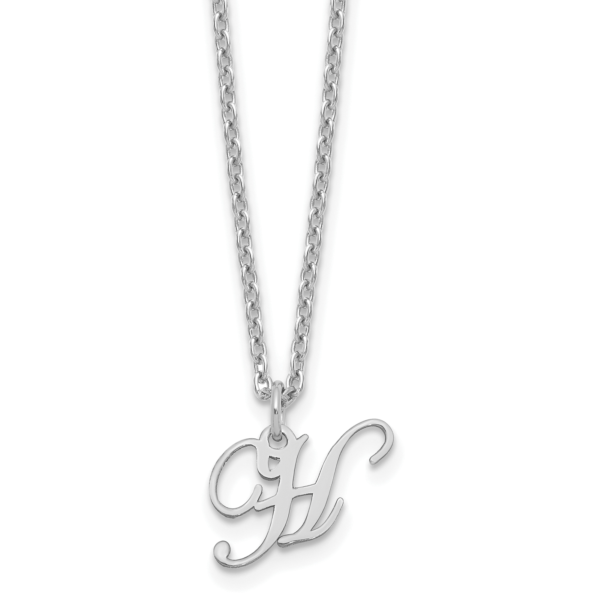 Sterling Silver Rhodium-plated Letter H Initial Necklace (XNA756SS/H)