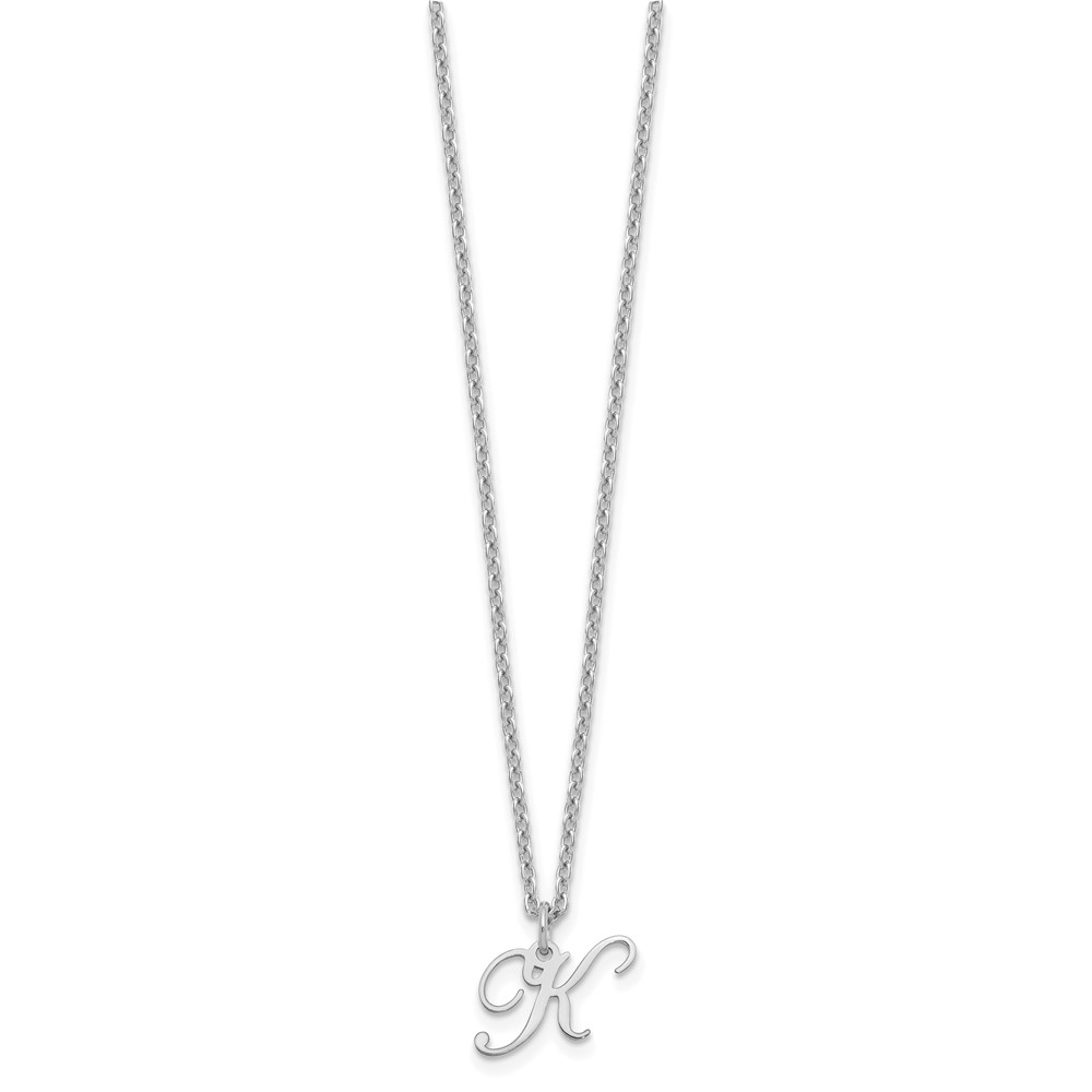 Sterling Silver Rhodium-plated Letter K Initial Necklace (XNA756SS/K)