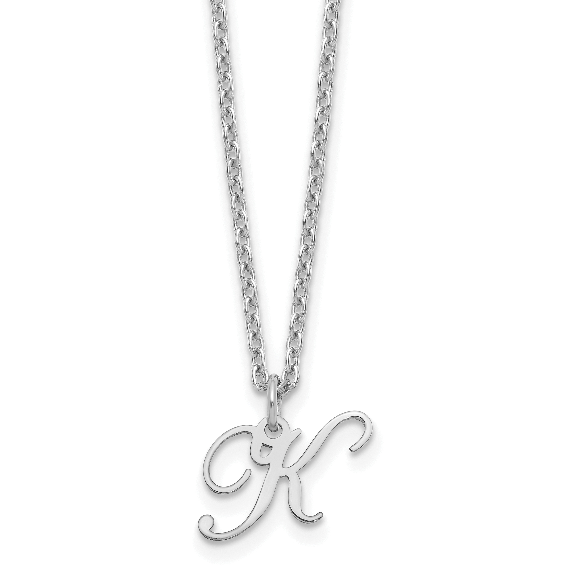 Sterling Silver Rhodium-plated Letter K Initial Necklace (XNA756SS/K)