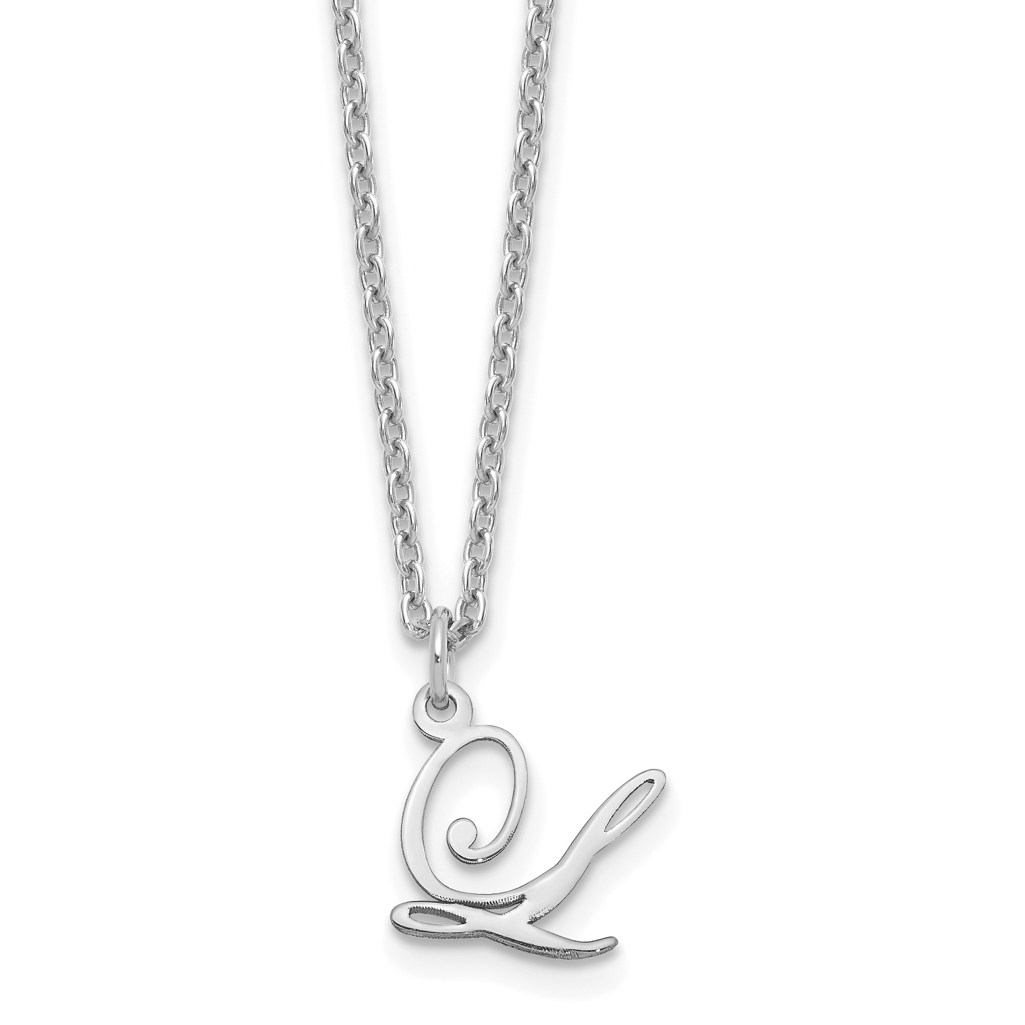 Sterling Silver Rhodium-plated Letter L Initial Necklace (XNA756SS/L)