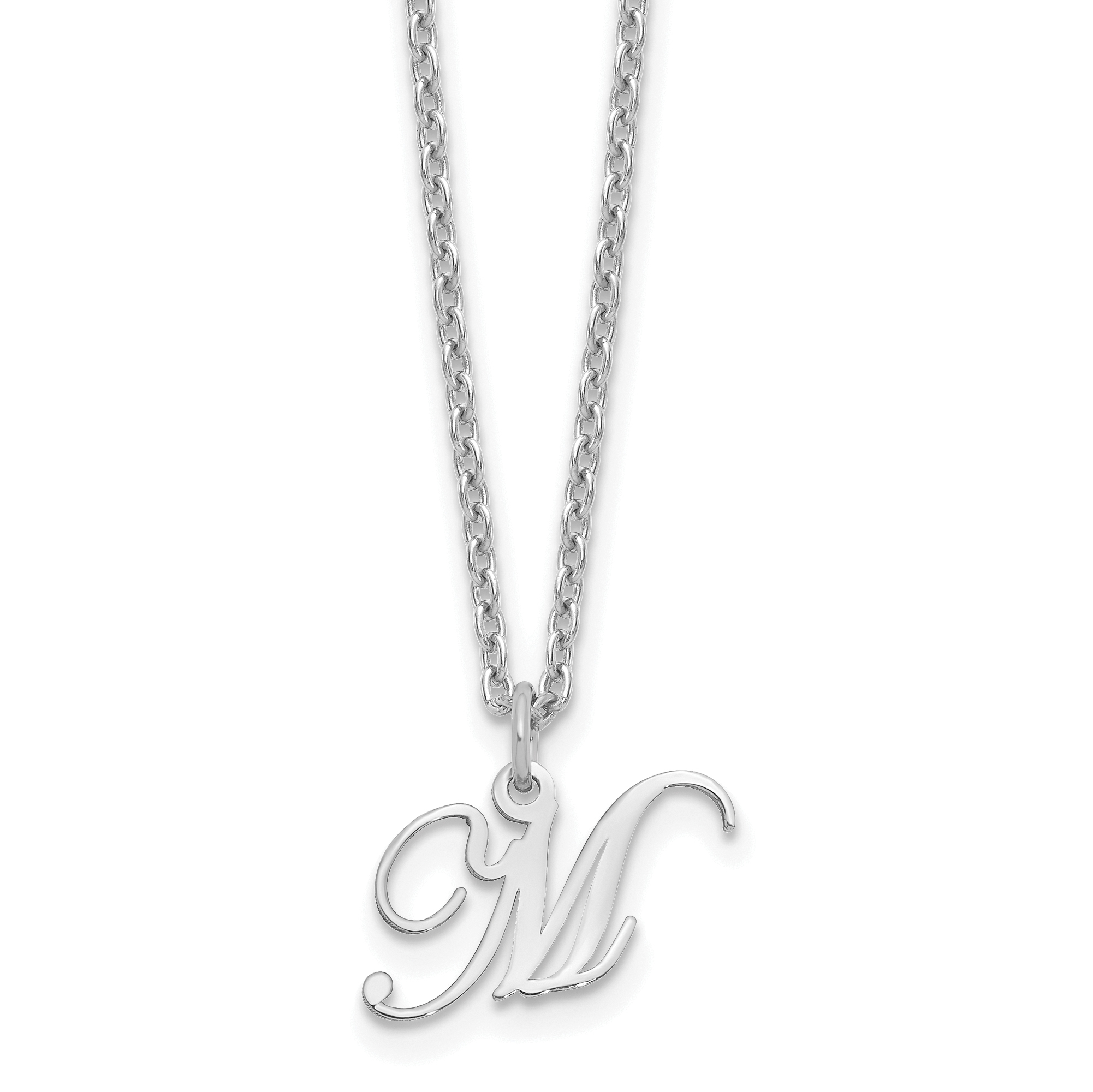 Sterling Silver Rhodium-plated Letter M Initial Necklace (XNA756SS/M)