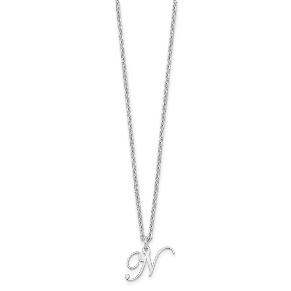 Sterling Silver Rhodium-plated Letter N Initial Necklace (XNA756SS/N)