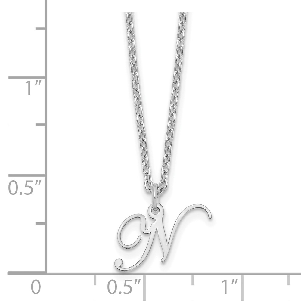 Sterling Silver Rhodium-plated Letter N Initial Necklace (XNA756SS/N)
