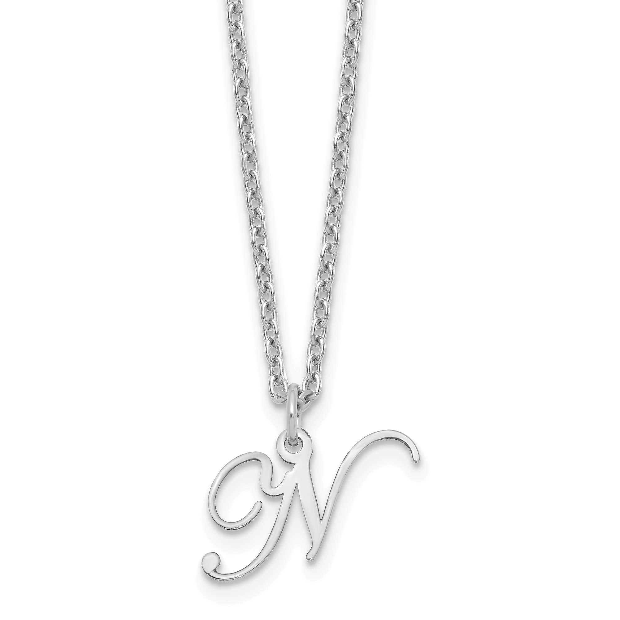 Sterling Silver Rhodium-plated Letter N Initial Necklace (XNA756SS/N)