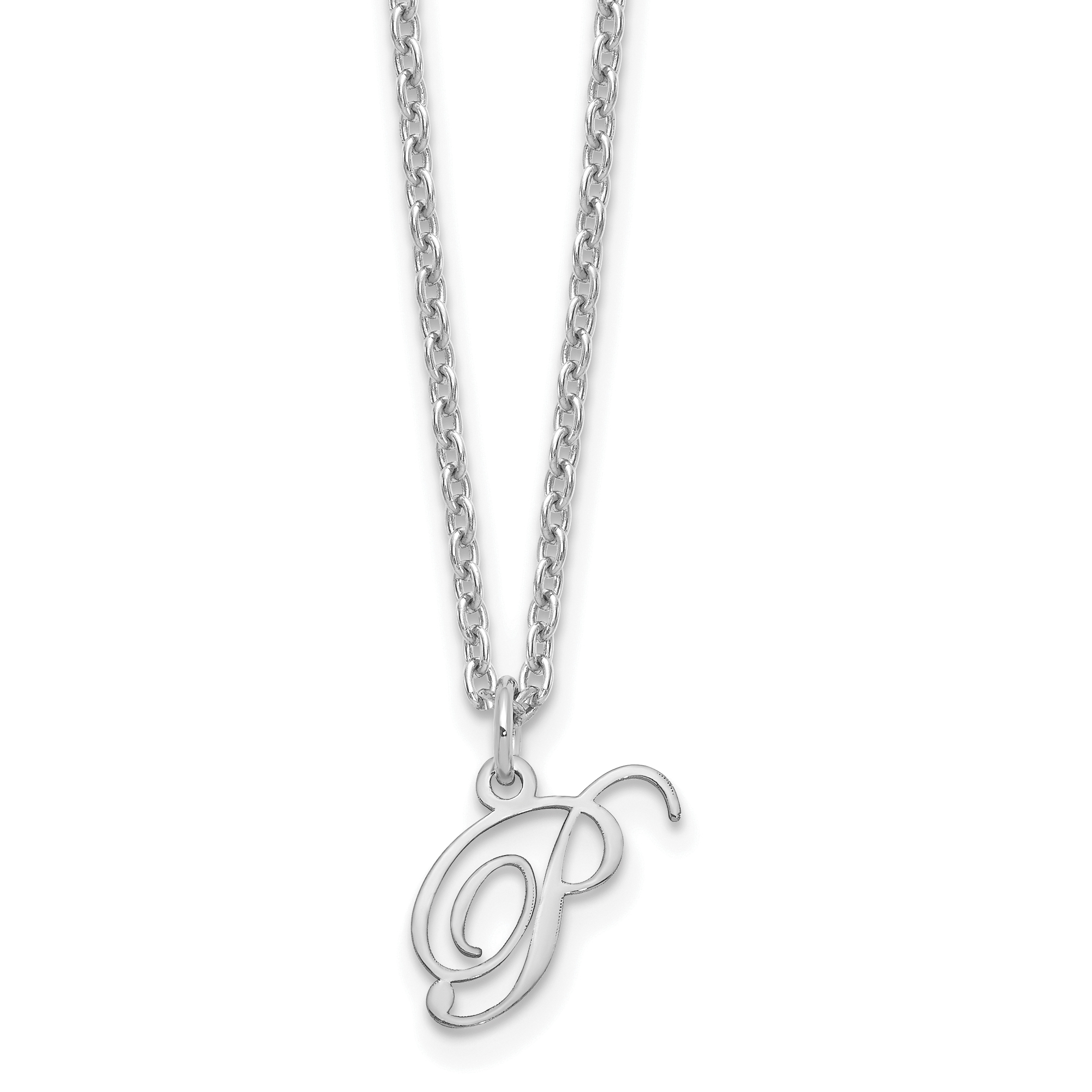 Sterling Silver Rhodium-plated Letter P Initial Necklace (XNA756SS/P)