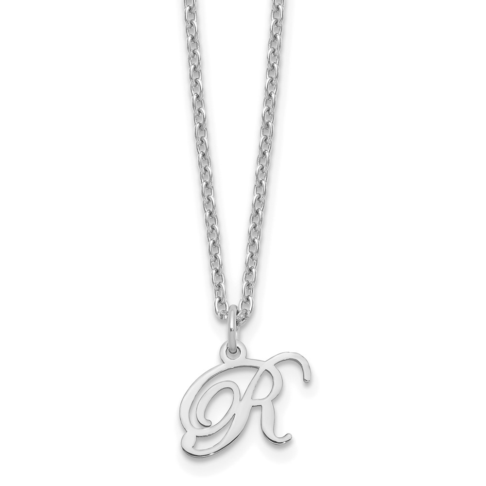 Sterling Silver Rhodium-plated Letter R Initial Necklace