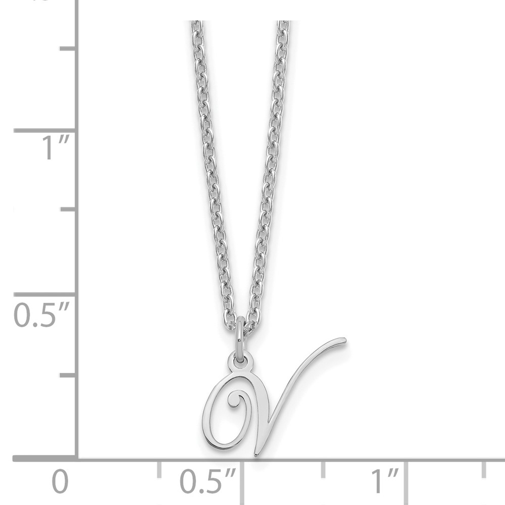 Sterling Silver Rhodium-plated Letter V Initial Necklace (XNA756SS/V)