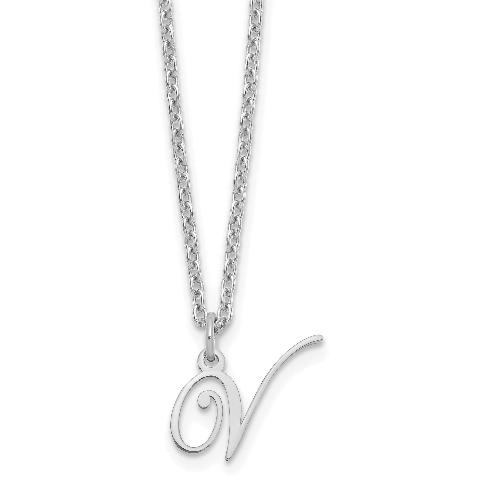 Sterling Silver Rhodium-plated Letter V Initial Necklace (XNA756SS/V)