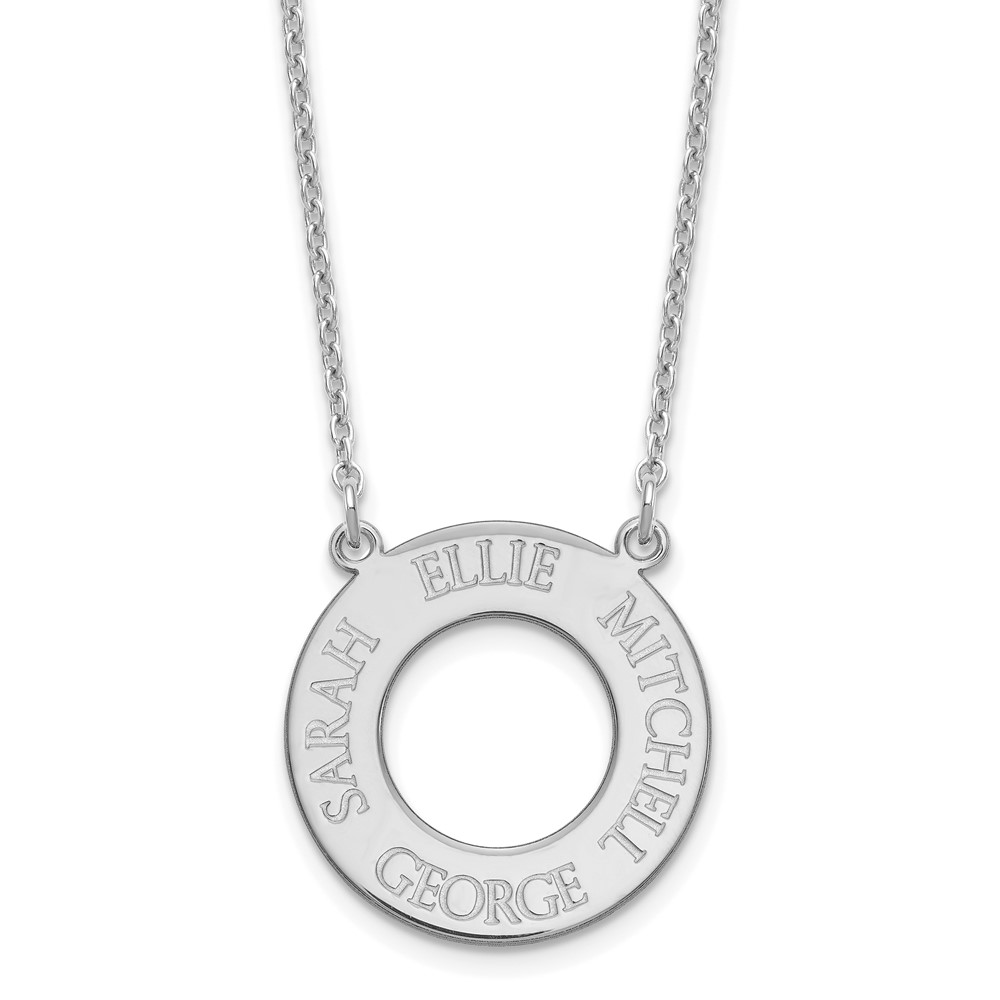 Sterling Silver Rhodium-plated Circle Necklace with 4 Name