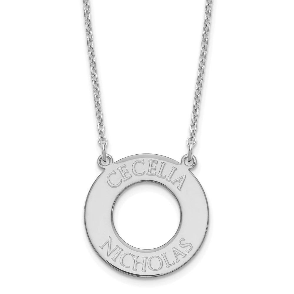 Sterling Silver Rhodium-plated Circle Necklace with 2 Name