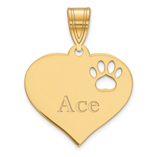 SS Gold-plated Heart Pendant with Name and Paw Print Cut-out