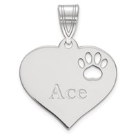 SS Rhod-plated Heart Pendant with Name and Paw Print Cut-out view 1