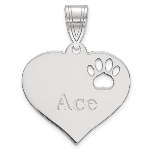 SS Rhod-plated Heart Pendant with Name and Paw Print Cut-out