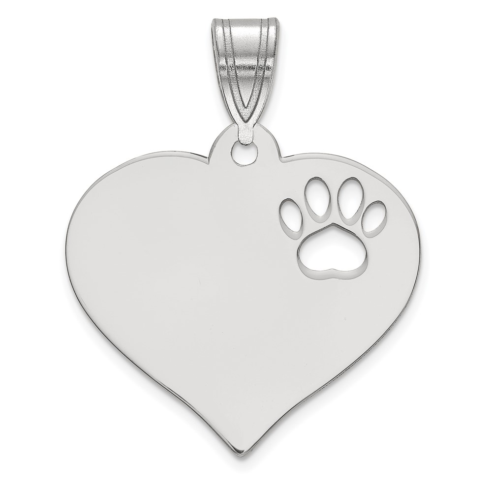 SS Rhodium-plated Blank Heart Pendant with Cut-out Paw Print