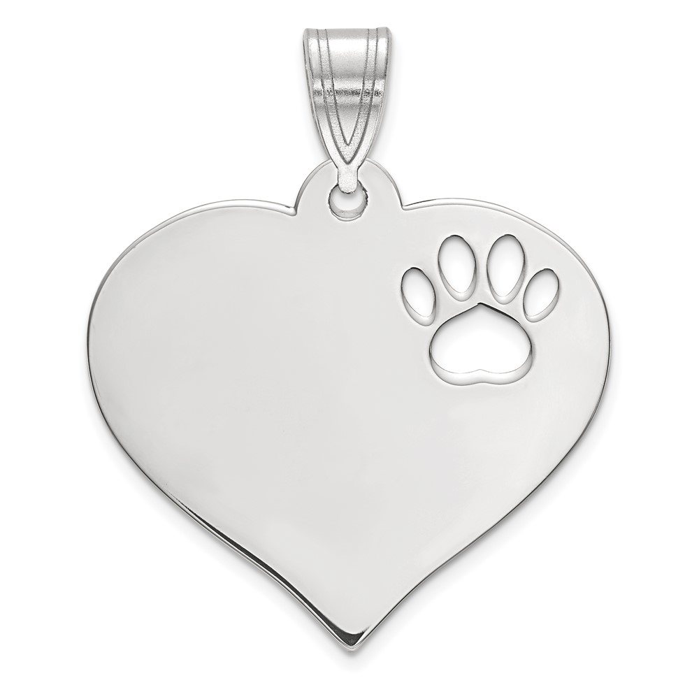 SS Rhodium-plated Blank Heart Pendant with Cut-out Paw Print