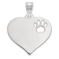 SS Rhodium-plated Blank Heart Pendant with Cut-out Paw Print view 1