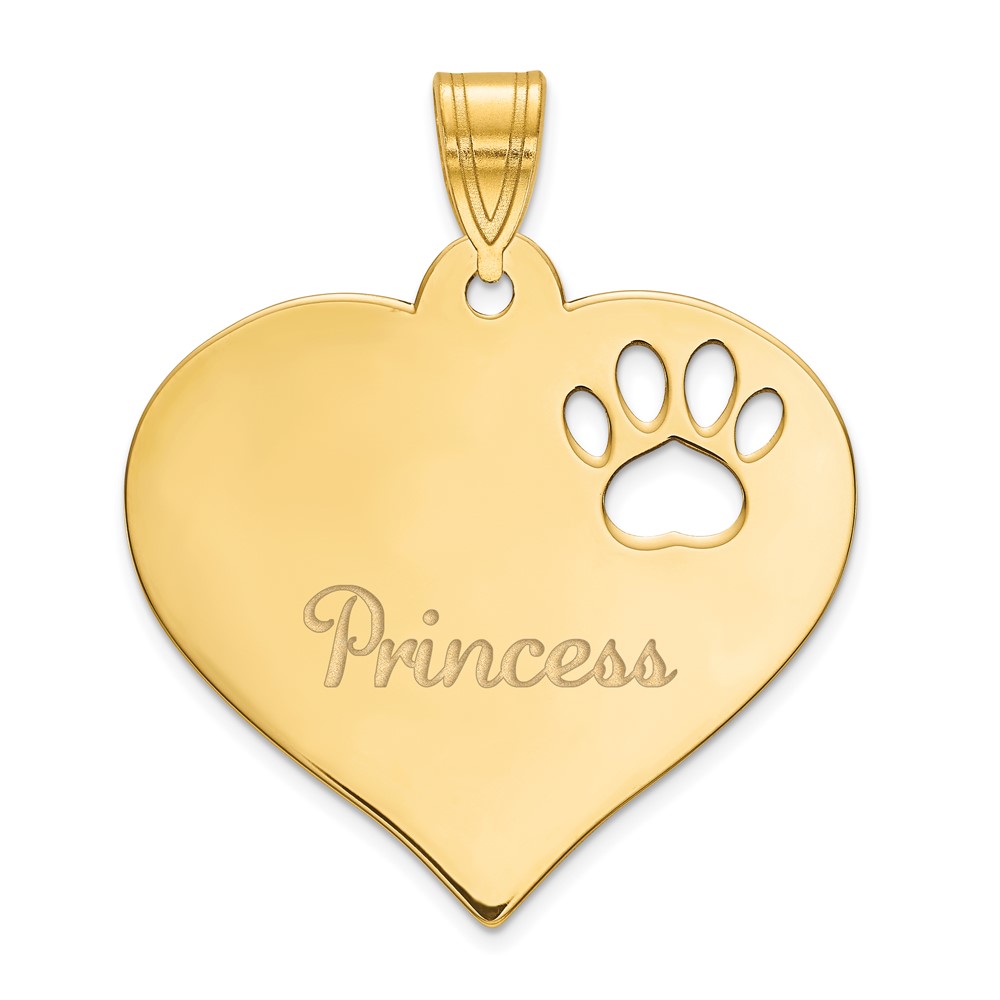 SS Gold-plated Heart Pendant with Name and Paw Print Cut-out