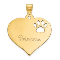 SS Gold-plated Heart Pendant with Name and Paw Print Cut-out view 1
