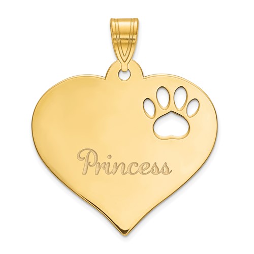 SS Gold-plated Heart Pendant with Name and Paw Print Cut-out