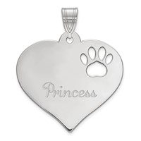 SS Rhod-plated Heart Pendant with Name and Paw Print Cut-out view 1