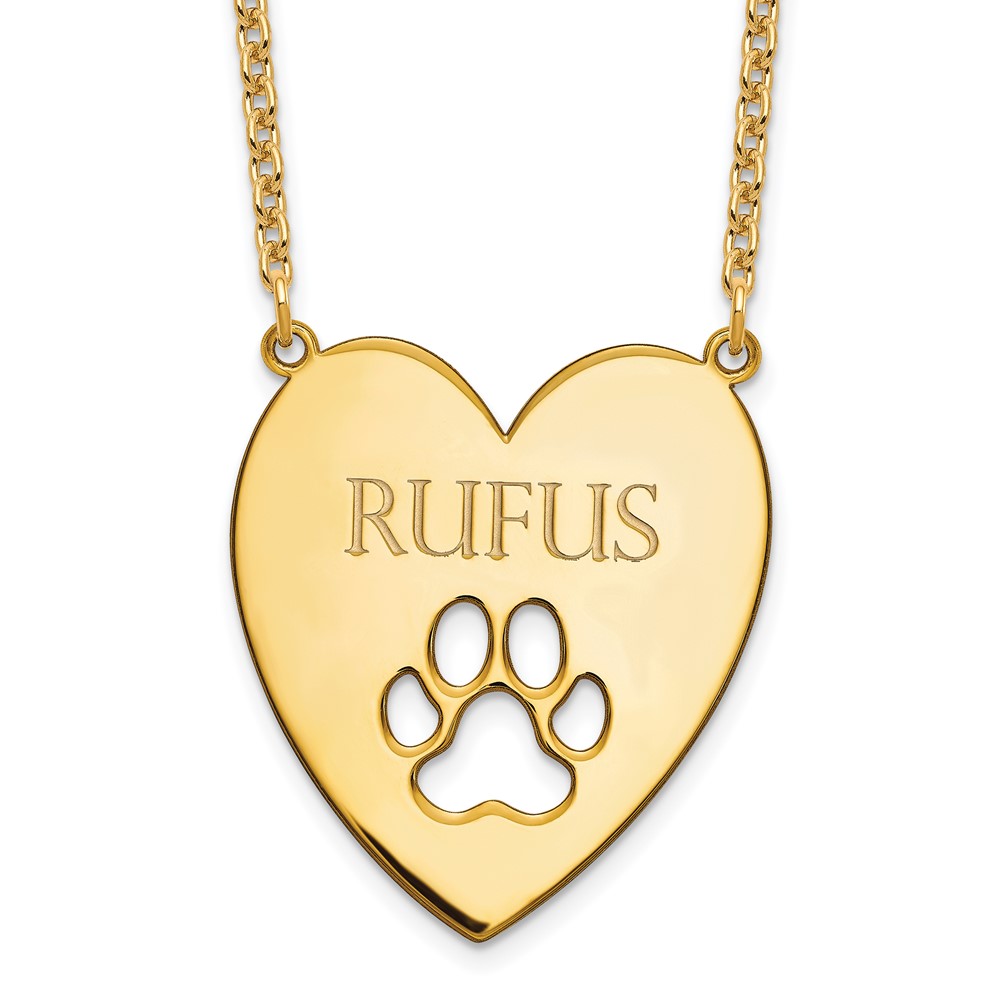 SS Gold-plated Heart Necklace with Cut Out Paw Print