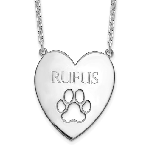 SS Rhodium-plated Heart Necklace with Cut Out Paw Print