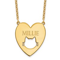 Sterling Silver Gold-plated Heart Necklace with Cut Out Cat Face view 1