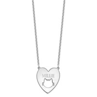Sterling Silver Rhodium-plated Heart Necklace with Cut Out Cat Face view 2