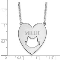 Sterling Silver Rhodium-plated Heart Necklace with Cut Out Cat Face view 3