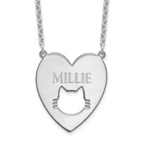 Sterling Silver Rhodium-plated Heart Necklace with Cut Out Cat Face view 1