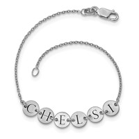Sterling Silver Rhodium-plated Epoxy Letter Disc Bracelet view 4