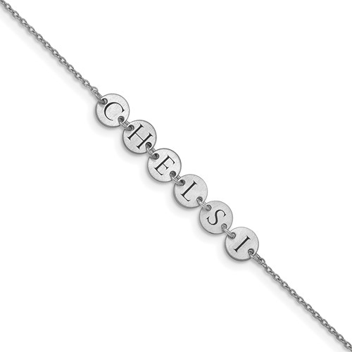 Sterling Silver Rhodium-plated Epoxy Letter Disc Bracelet