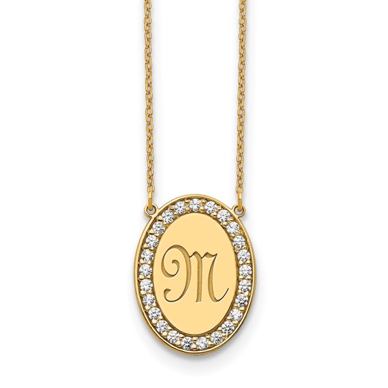 14ky Oval Letter Necklace with Diamonds