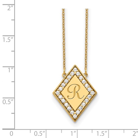 14ky Diamond Shape Letter Necklace with Diamonds