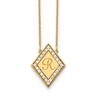 14ky Diamond Shape Letter Necklace with Diamonds