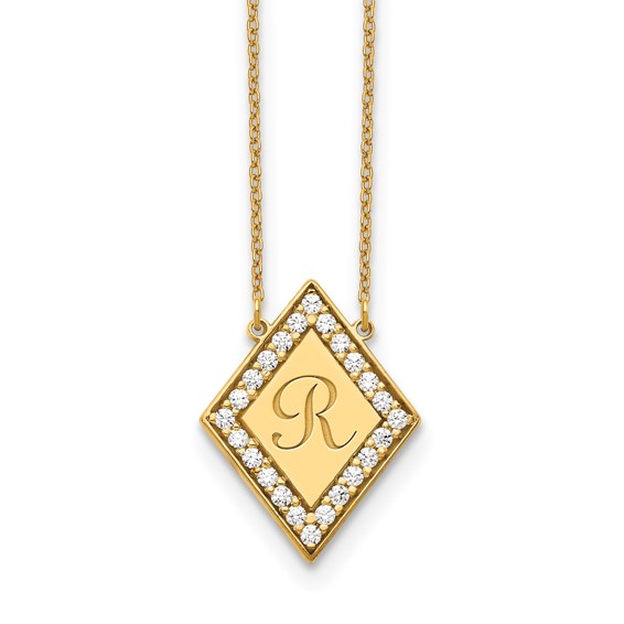 14ky Diamond Shape Letter Necklace with Diamonds