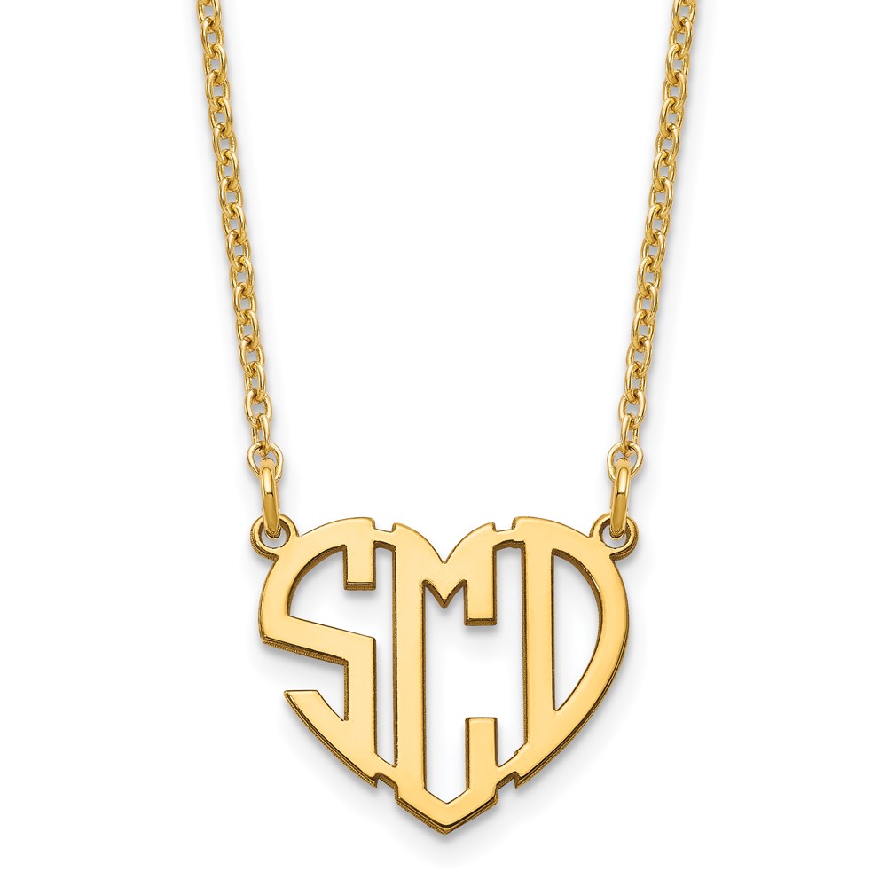 Sterling Silver/Gold-plated Polished Cut out Heart Monogram Necklace