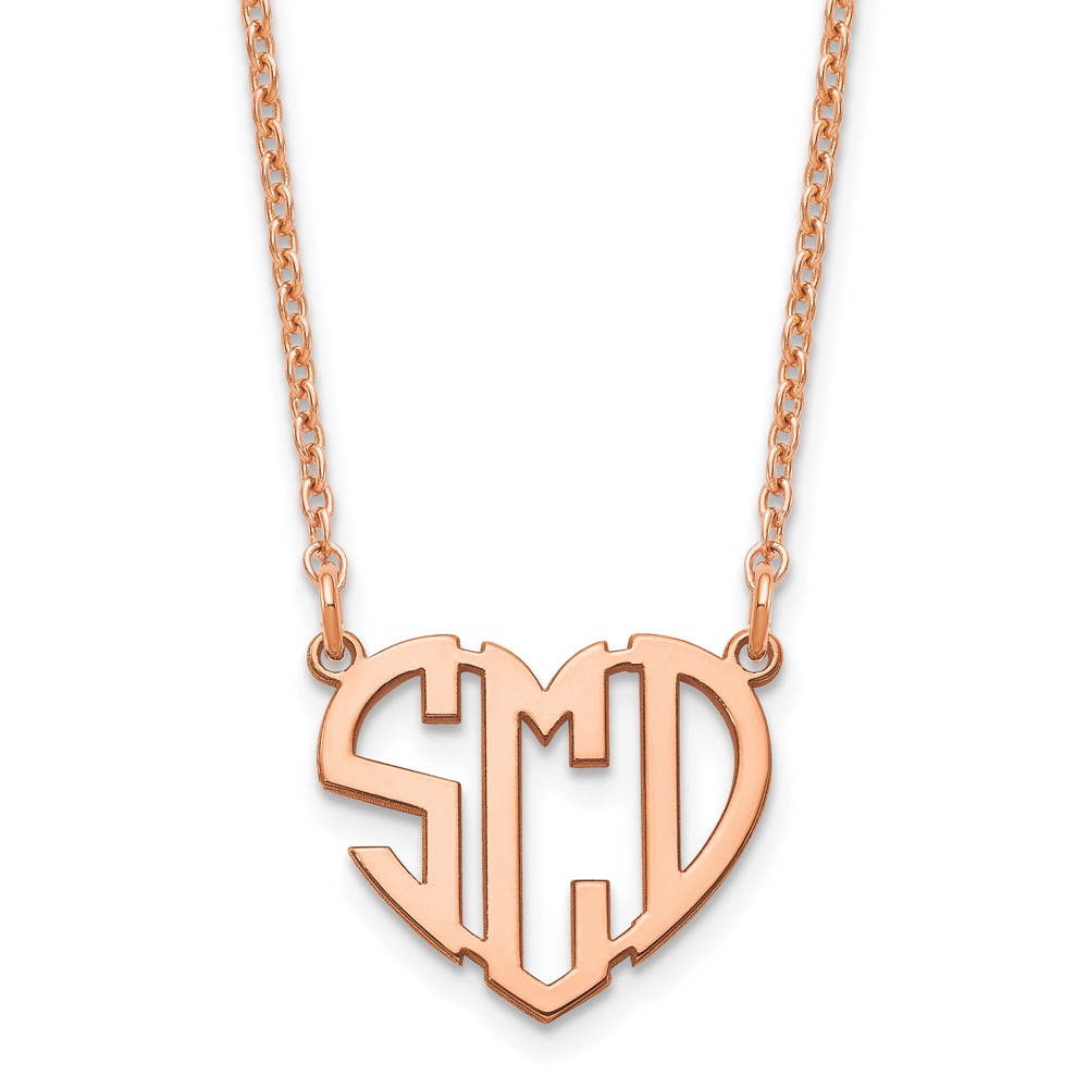 Sterling Silver/Rose-plated Polished Cut out Heart Monogram Necklace