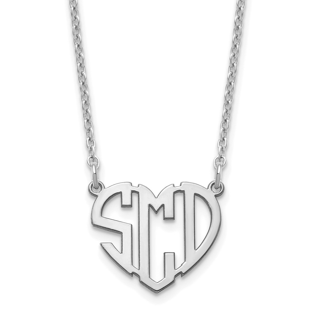 Sterling Silver/Rhodium-plated Polished Cut out Heart Monogram Necklace