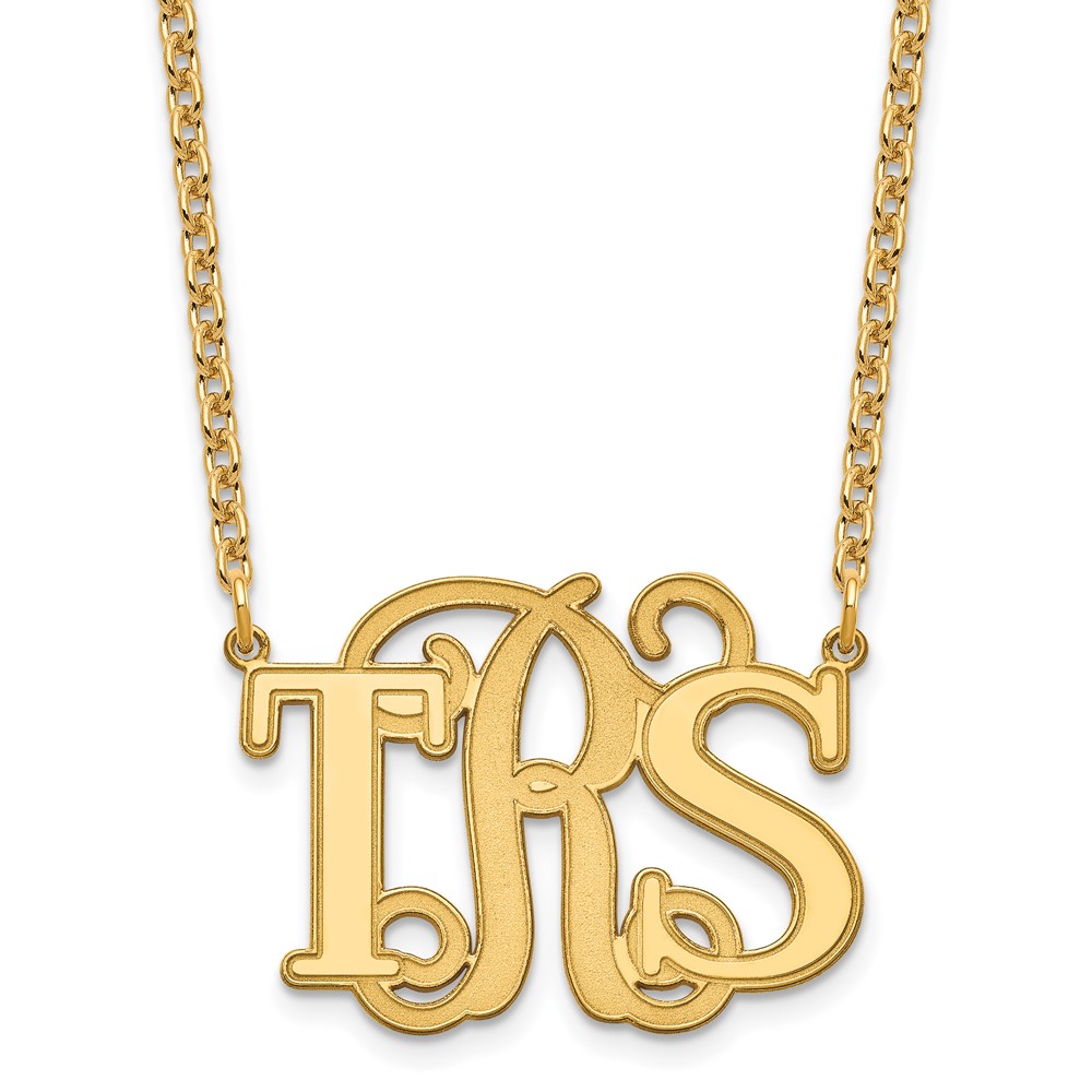 Sterling Silver/Gold-plated Etched Vine and Block Monogram Necklace