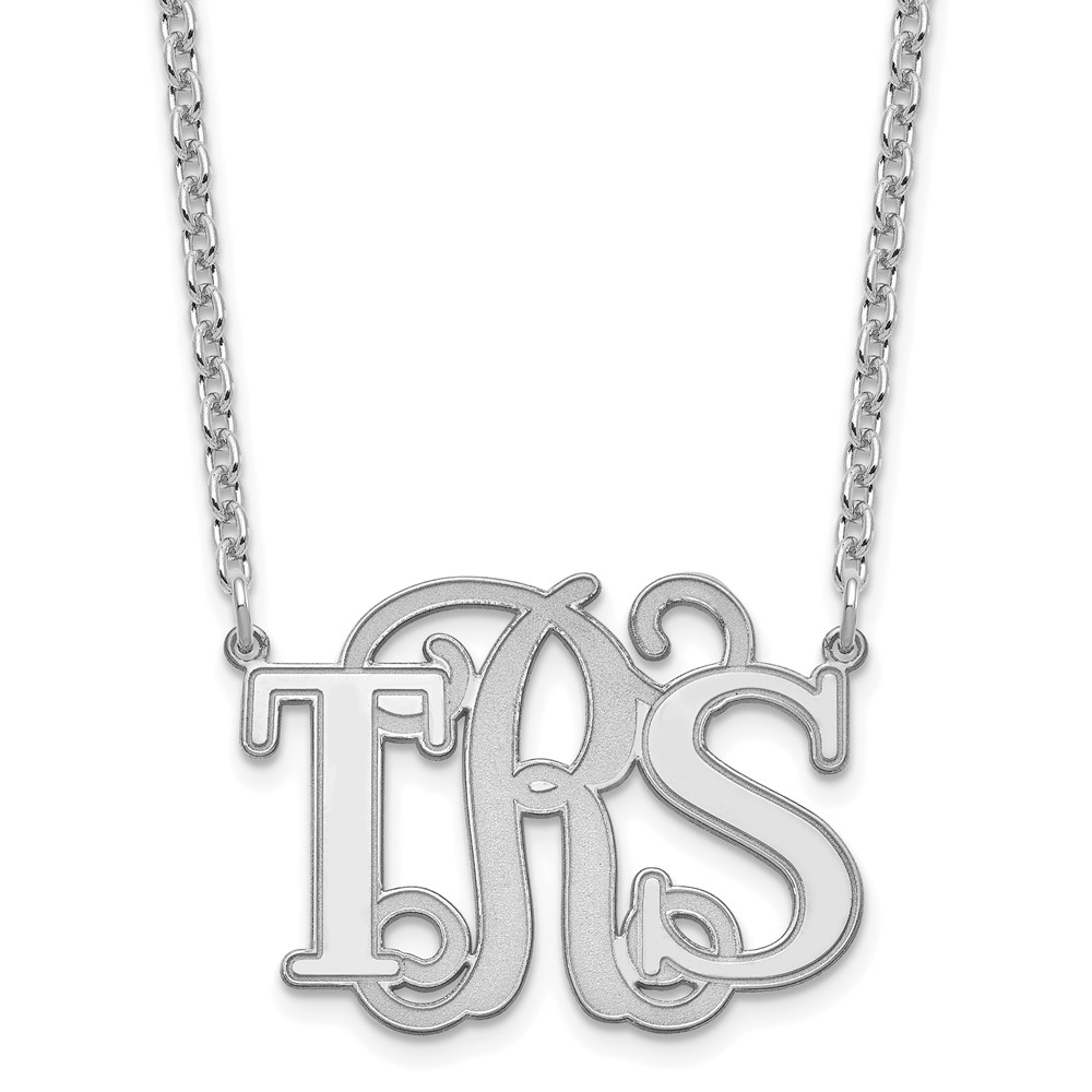 Sterling Silver/Rhodium-plated Etched Vine and Block Monogram Necklace