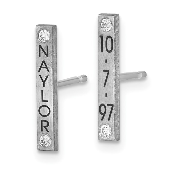Brushed Personalized Bar with Diamond Earrings