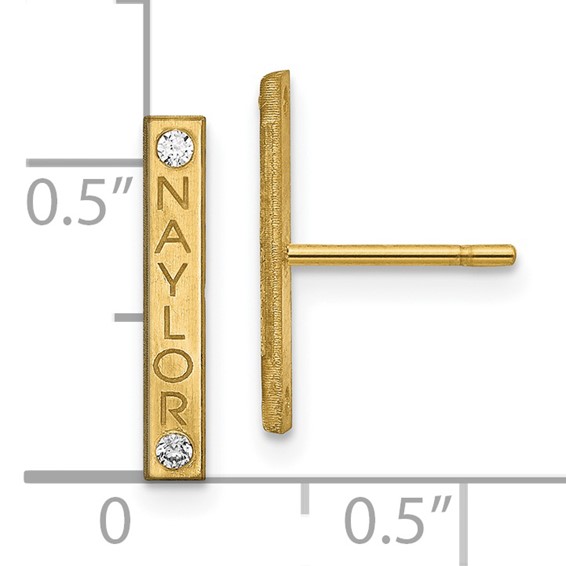 Brushed Personalized Bar with Diamond Earrings