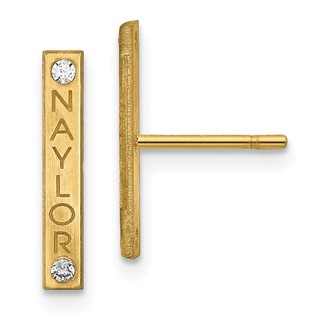 Brushed Personalized Bar with Diamond Earrings