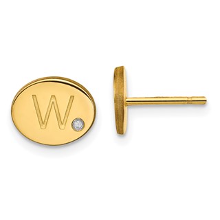 Initial Oval with Diamond Post Earrings