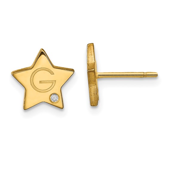 Initial Star with Diamond Post Earrings