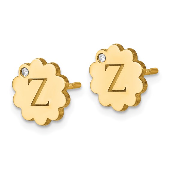 Initial Flower with Diamond Post Earrings