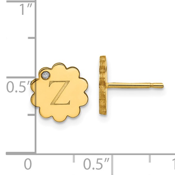 Initial Flower with Diamond Post Earrings