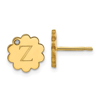 Initial Flower with Diamond Post Earrings